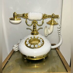 Retro White Porcelain Push Button Land Line Telephone  Works!